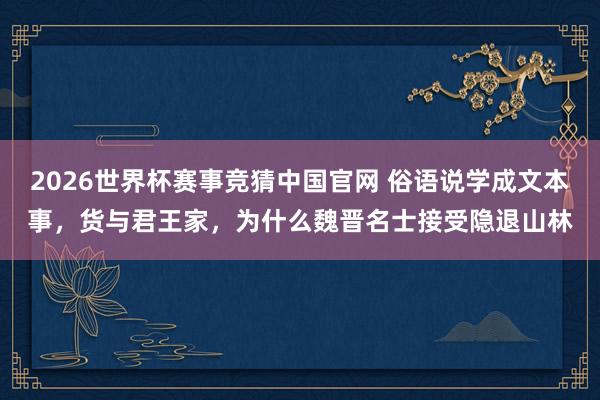 2026世界杯赛事竞猜中国官网 俗语说学成文本事，货与君王家，为什么魏晋名士接受隐退山林