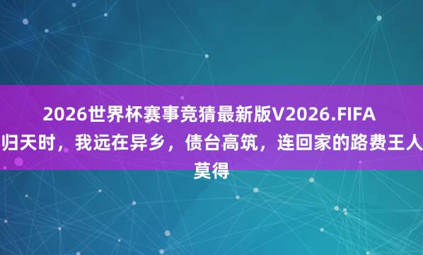 2026世界杯赛事竞猜最新版V2026.FIFA 奶奶归天时，我远在异乡，债台高筑，连回家的路费王人莫得
