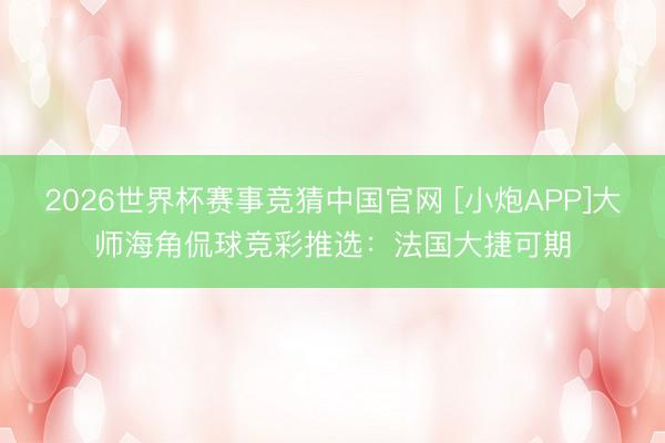 2026世界杯赛事竞猜中国官网 [小炮APP]大师海角侃球竞彩推选：法国大捷可期